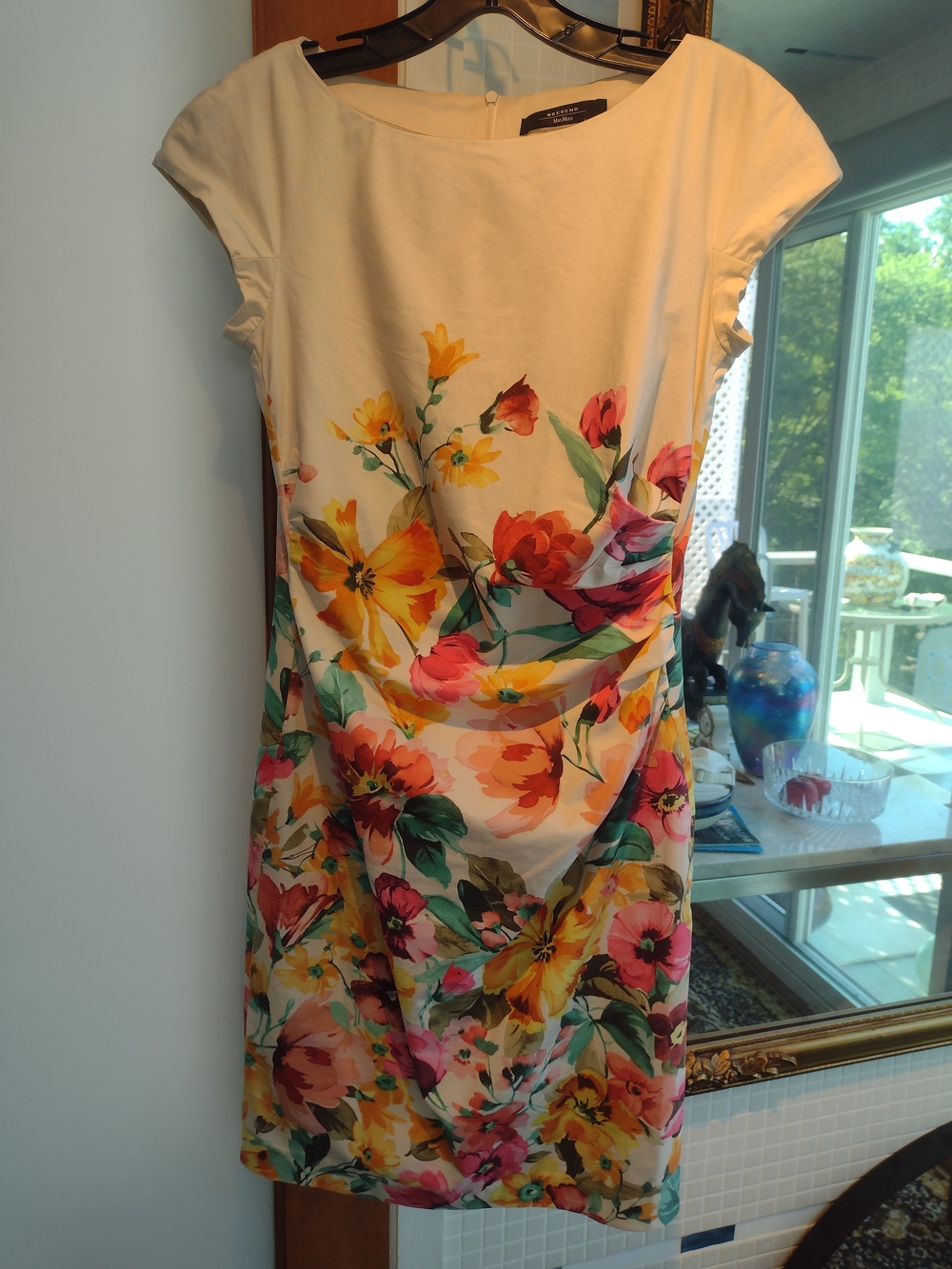 Floral Sheath Dress in Cream with Multicolor Bloom